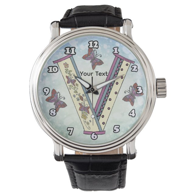bloemig Monogram V Horloge (Voorkant)