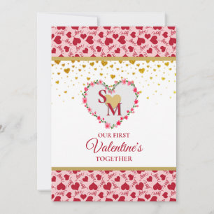 Bloemig Monogram Valentijnsdag met Gouden Hart