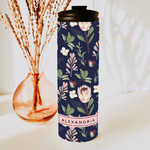 Bloemig Navy Monogram Thermosbeker