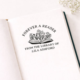 Bloemig open boek uit de bibliotheek van ex-libris rubberstempel
