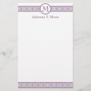 Bloemig Paarse witte monogram Initiaal briefpapier