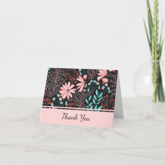 Bloemig roze en turquoise bedankkaart