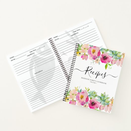 Bloemig roze succulent keukenrecept notitieboek (Binnen)