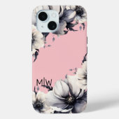 Bloemig Roze Zwart Wit Monogram Case-Mate iPhone Case (Achterkant)