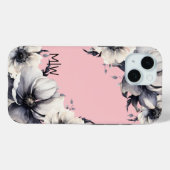 Bloemig Roze Zwart Wit Monogram Case-Mate iPhone Case (Achterkant (horizontaal))