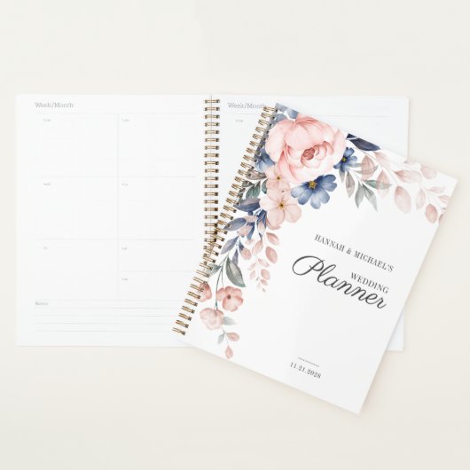Bloemig Schrift Waterverf Roze Bloemen Bruiloft Planner (Display)