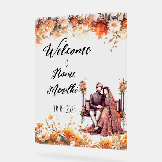 Bloemig sinaasappel acryl Mendhi teken Acryl Bord (Hoek)