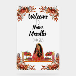 Bloemig sinaasappel acryl Mendhi teken. Acrylteken Acryl Bord