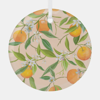 Bloemig Sinaasappel: naadloos  patroon Glas Ornament