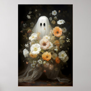 Bloemig spookportretprint, griezelige gotiek poster