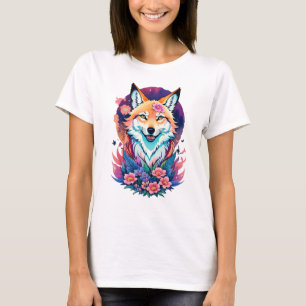 Bloemig T-shirt met vos in kleurrijke en cute graf