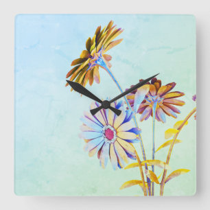 Bloemig vierkant wandklok vierkante klok