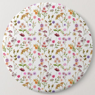 bloemig waterkleurpatroon- roze, paars, groen ronde button 6,0 cm