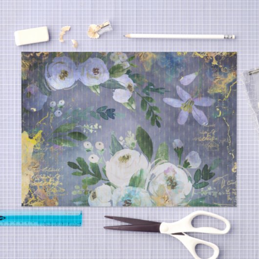  bloemig waterverf script, staalblauw goud tissuepapier (Craft)