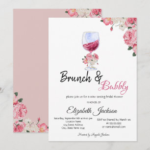 Bloemig Wijn Glas Bruiloftsbrunch & Bruisende Brui Kaart