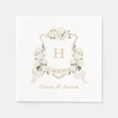 Bloemig Witte Hortensia Crest Trouw Monogram Servet (Voorkant)