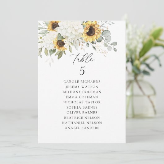 Bloemig Witte Hortensia Zonnebloemen Zitplaatskaar Kaart (Staand voorkant)