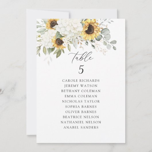 Bloemig Witte Hortensia Zonnebloemen Zitplaatskaar Kaart (Achterkant)