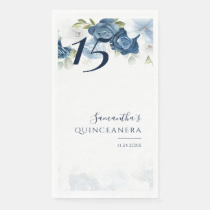Bloemige 15e verjaardag Quinceanera stoffig blauw Servet