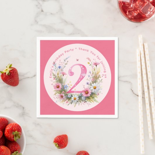 Bloemige 2e verjaardag op maat gemaakte twee feeën servet (Insitu)