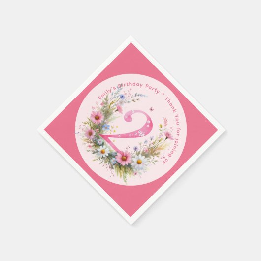 Bloemige 2e verjaardag op maat gemaakte twee feeën servet (Hoek)