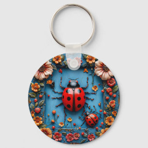 🐞 Bloemige 3D Lieveheersbeestje Tuin Charme 🐞 Sleutelhanger