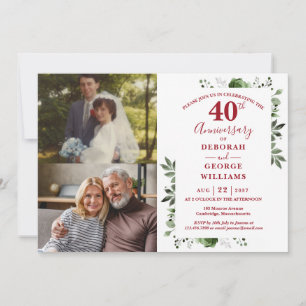 Bloemige 40e huwelijksjubileum Toen & Nu 2 foto's Kaart
