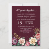 Bloemige 40e robijn bruiloft jubileum kaart (Voorkant)