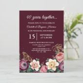 Bloemige 40e robijn bruiloft jubileum kaart (Staand voorkant)