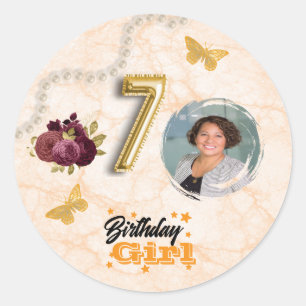Bloemige 70ste verjaardag & Gouden Folie Ballon & Ronde Sticker