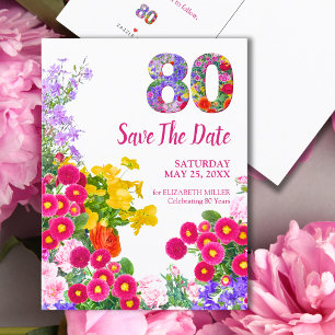 Bloemige 80e verjaardag Save The Date - Modern ont Aankondigingskaart