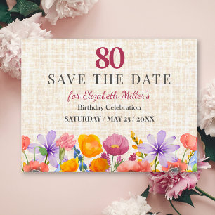 Bloemige 80e verjaardag Save the Date - Tuinfeest Kaart