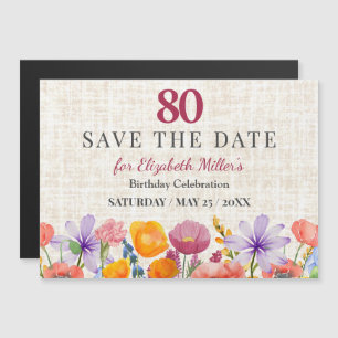 Bloemige 80e verjaardag Save the Date - Tuinfeest Magnetische Uitnodiging