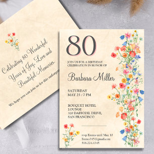 Bloemige 80ste verjaardagsfeest Elegant ontwerp Kaart