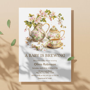 Bloemige A Baby is Brewing Baby Shower Kaart