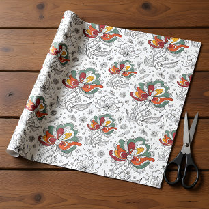 Bloemige Abstracte Doodle Kunststijl Groen Rood Ge Cadeaupapier