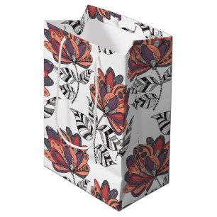 Bloemige Abstracte Doodle Kunststijl Paars Roestig Medium Cadeauzakje