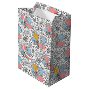 Bloemige Abstracte Doodle Kunststijl Roze Blauw Ge Medium Cadeauzakje