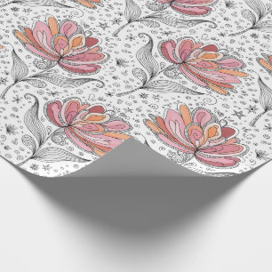Bloemige Abstracte Doodle Kunststijl Roze Perzik Cadeaupapier