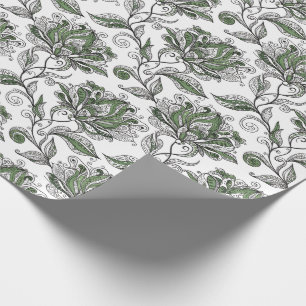 Bloemige Abstracte Doodle Kunststijl Tinten Groen Cadeaupapier