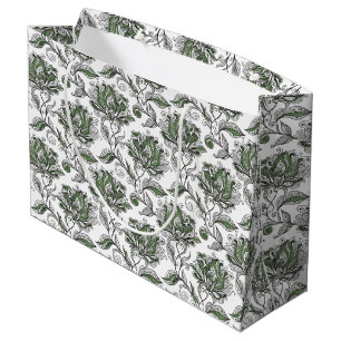 Bloemige Abstracte Doodle Kunststijl Tinten Groen Groot Cadeauzakje