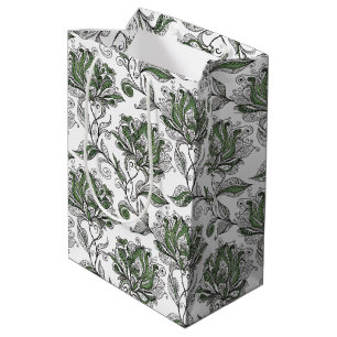 Bloemige Abstracte Doodle Kunststijl Tinten Groen Medium Cadeauzakje