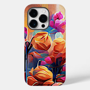 Bloemige Abstracte Kunst Oranje Rode Blauwe Bloeme Case-Mate iPhone 14 Pro Hoesje
