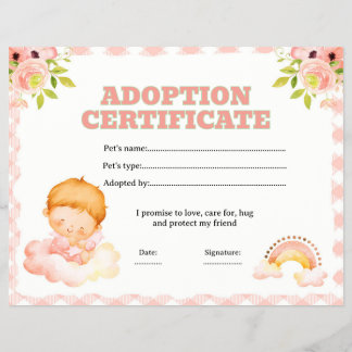 Bloemige adoptiecertificaat voor babypop bewerkbaa flyer