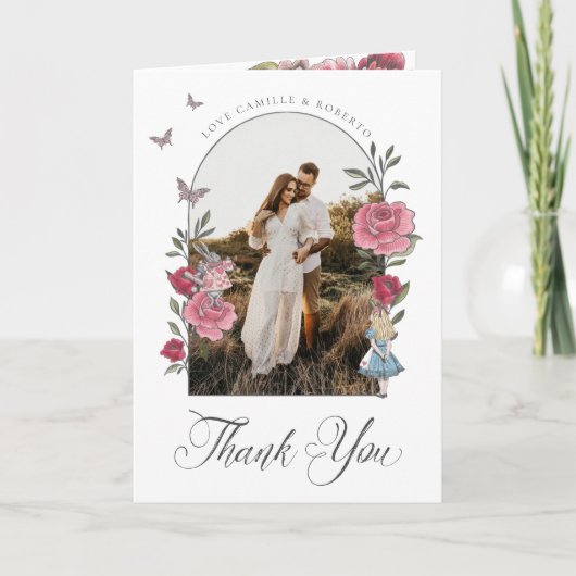 bloemige Alice in Wonderland Dank u Bedankkaart (Voorkant)