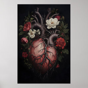 Bloemige anatomische afdruk van het menselijk hart poster