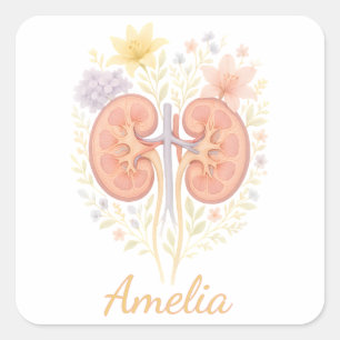 Bloemige Anatomische Nier Nefrologie Verpleegkundi Vierkante Sticker