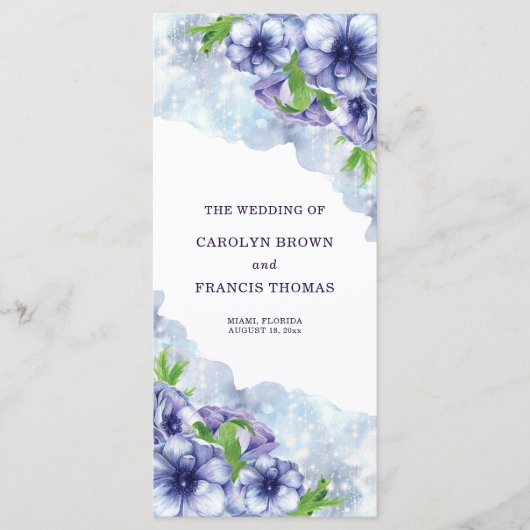 Bloemige Anemoon Paarse Bruiloft Programma (Voorkant)