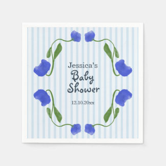 Bloemige Art Nouveau Blauwe Baby Shower Servet