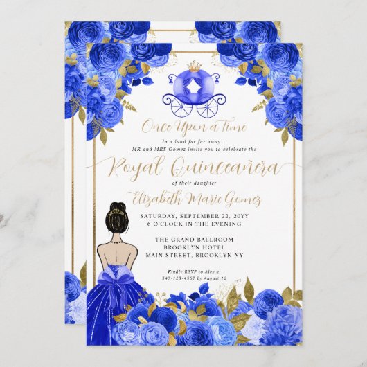 Bloemige Assepoester Prinses Koningsblauwe Quincea Kaart (Voorkant / Achterkant)